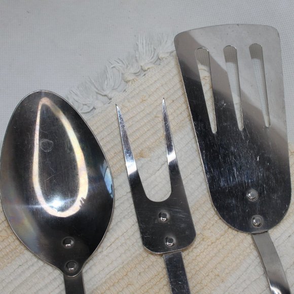 VTG STANHOME STAINLESS 3 PIECE BBQ TOOLS SET FORK SERVING SPOON SLOTTED SPATULA - Picture 6 of 14